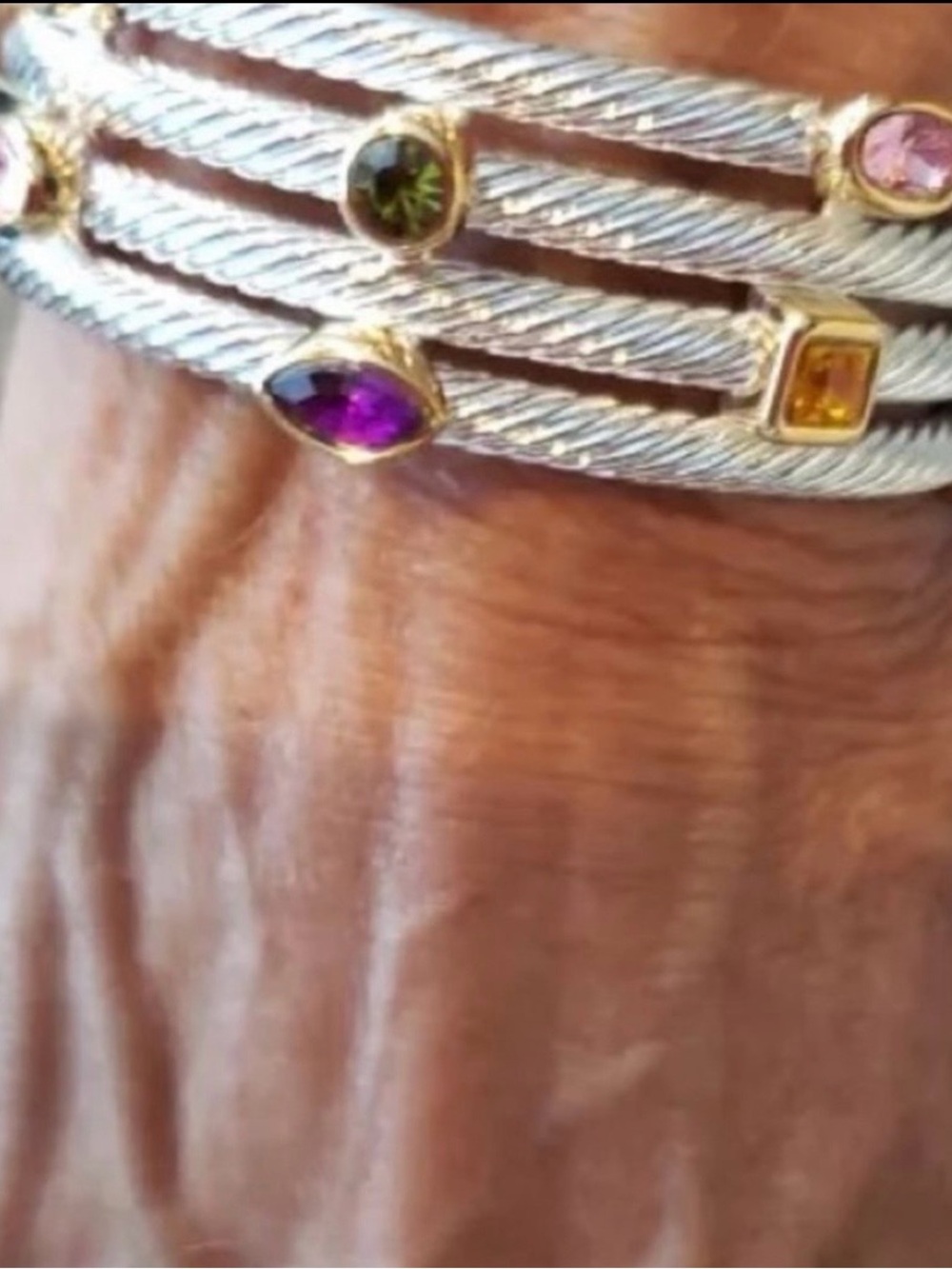 Gemstone Cable Cuff Bracelet - Picture 7 of 13